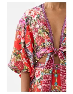 TIE FRONT PUFF SLEEVE TOP