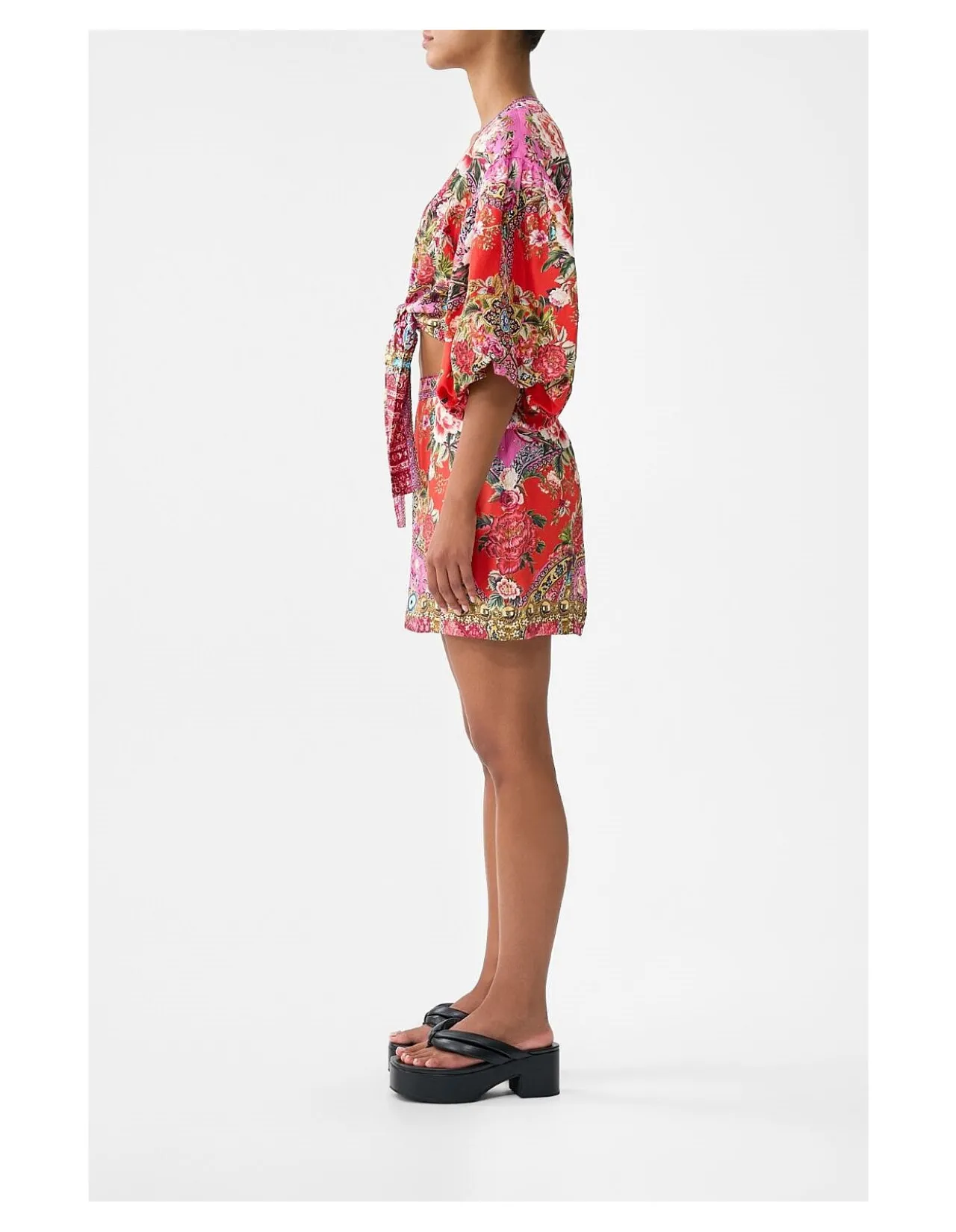 TIE FRONT PUFF SLEEVE TOP