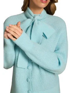 Tie Neck Mohair Cardigan - Crystal Blue