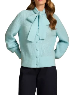 Tie Neck Mohair Cardigan - Crystal Blue