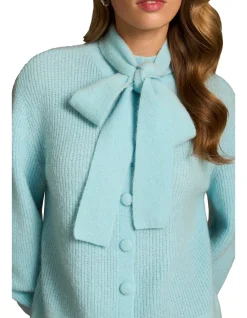 Tie Neck Mohair Cardigan - Crystal Blue