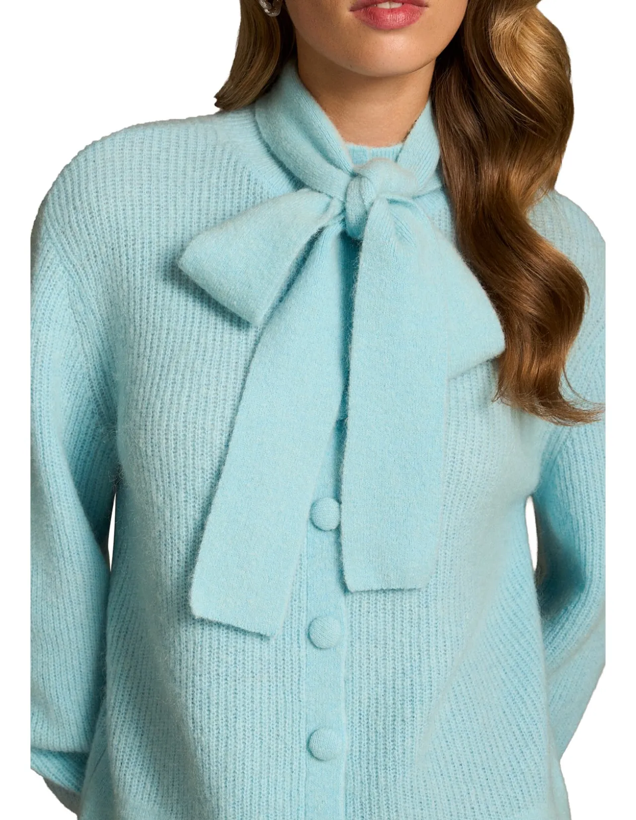 Tie Neck Mohair Cardigan - Crystal Blue