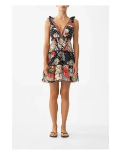 TIERED SHORT DRESS WITH SHOULDER TIES