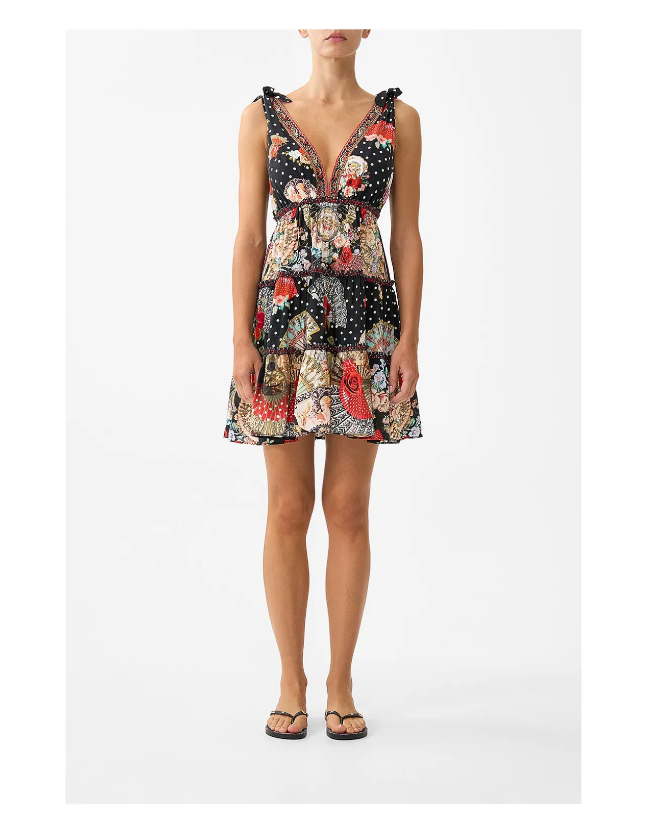 TIERED SHORT DRESS WITH SHOULDER TIES