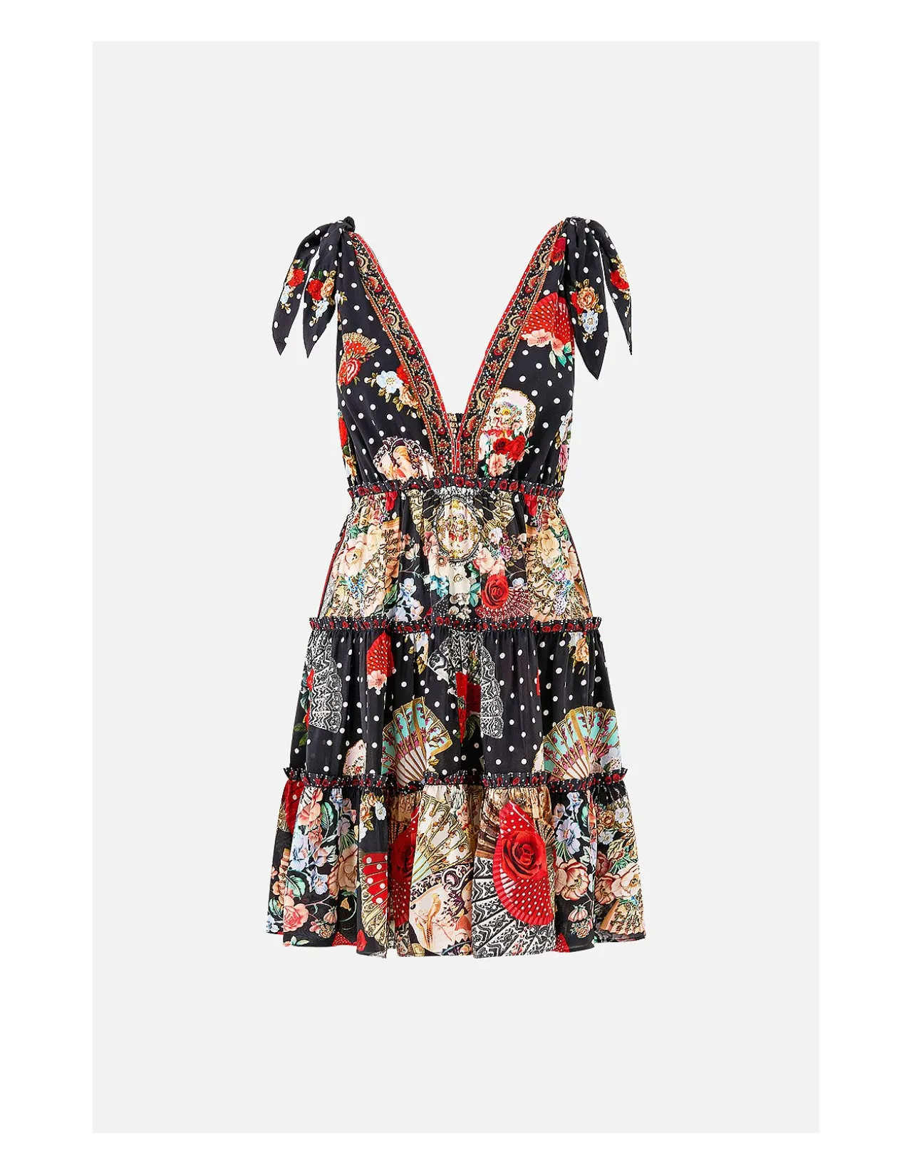TIERED SHORT DRESS WITH SHOULDER TIES