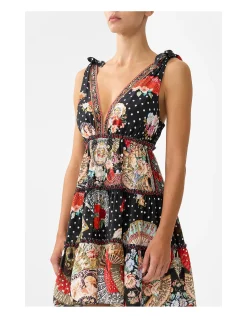 TIERED SHORT DRESS WITH SHOULDER TIES