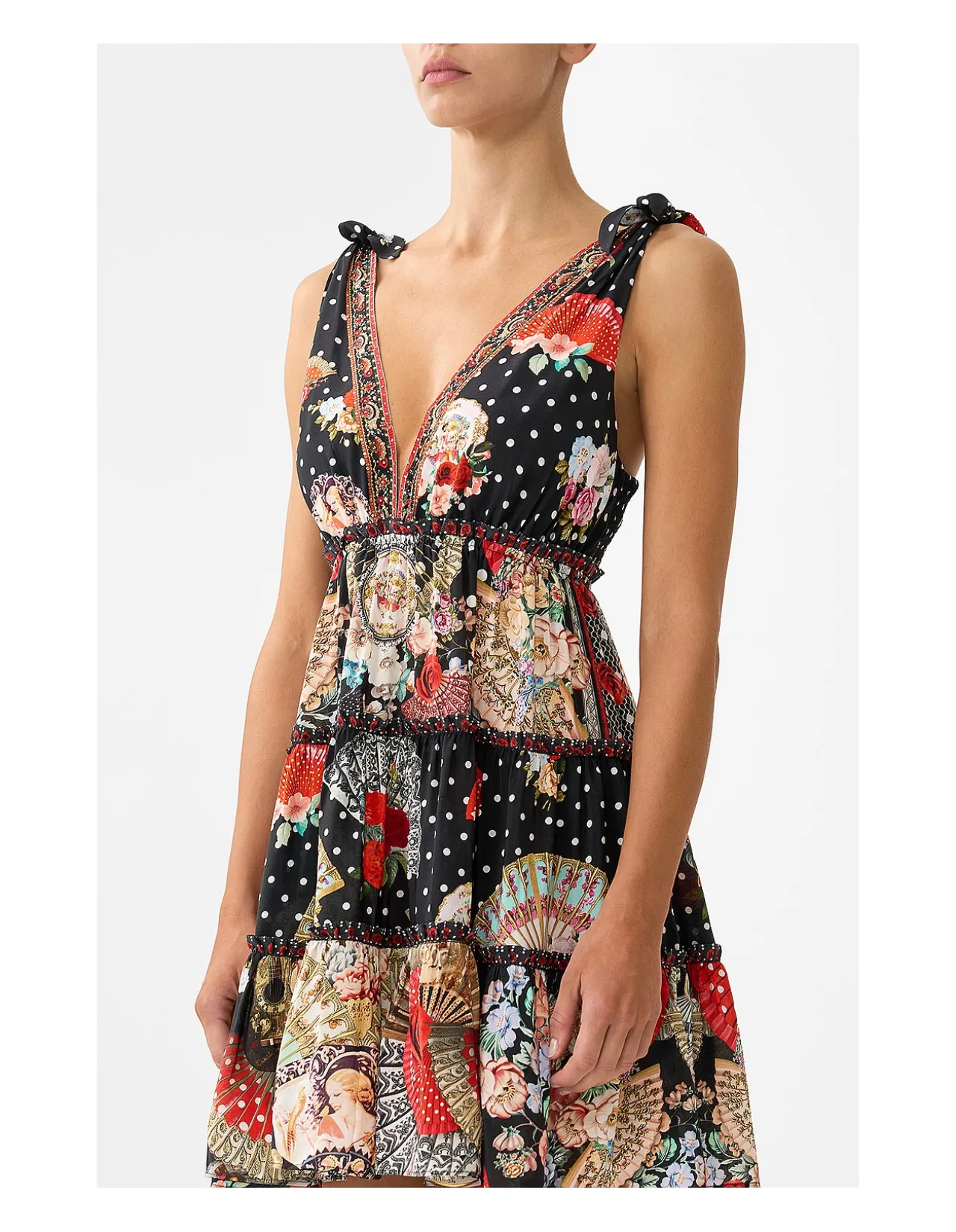 TIERED SHORT DRESS WITH SHOULDER TIES