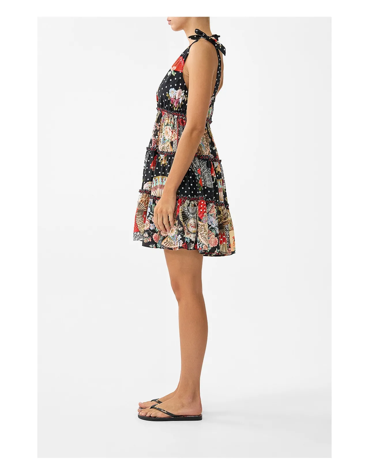 TIERED SHORT DRESS WITH SHOULDER TIES