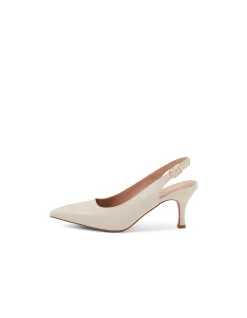 Tirama Cream Leather Slingback Pumps