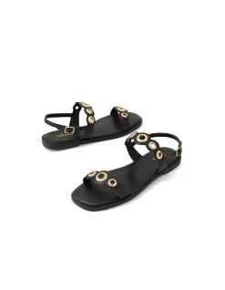 Tisker Gold Ring Detail Leather Sandals
