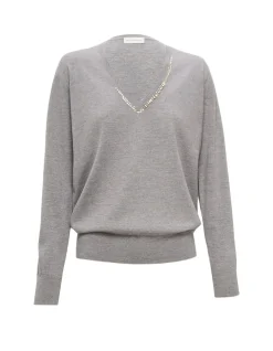 TUOMAS EMBELLISHED V NECK MERINO SWEATER