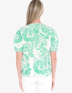 Tuscan Rose Puff Sleeve V Neck Top