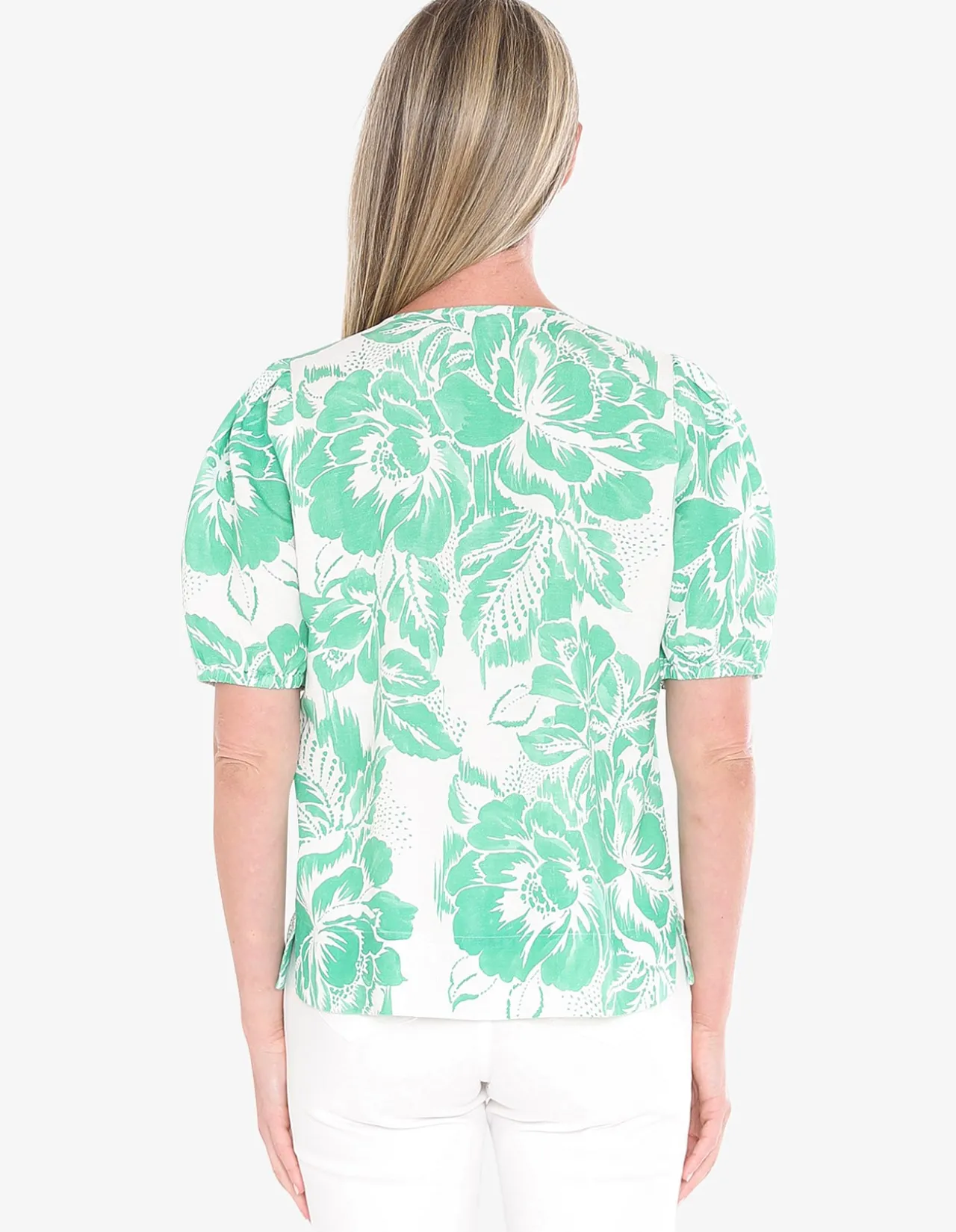 Tuscan Rose Puff Sleeve V Neck Top