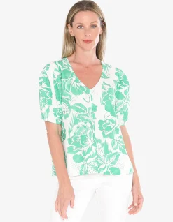 Tuscan Rose Puff Sleeve V Neck Top