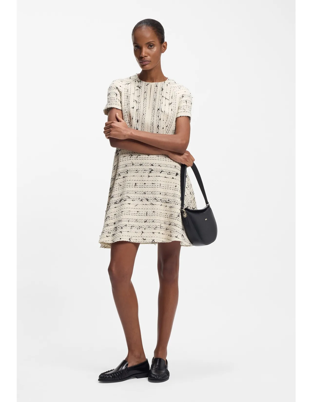 Tweed-stripe dress in a cotton blend