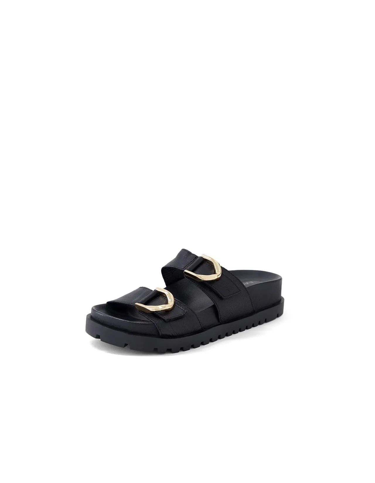 Ully Gold Buckle Platform Leather Slides