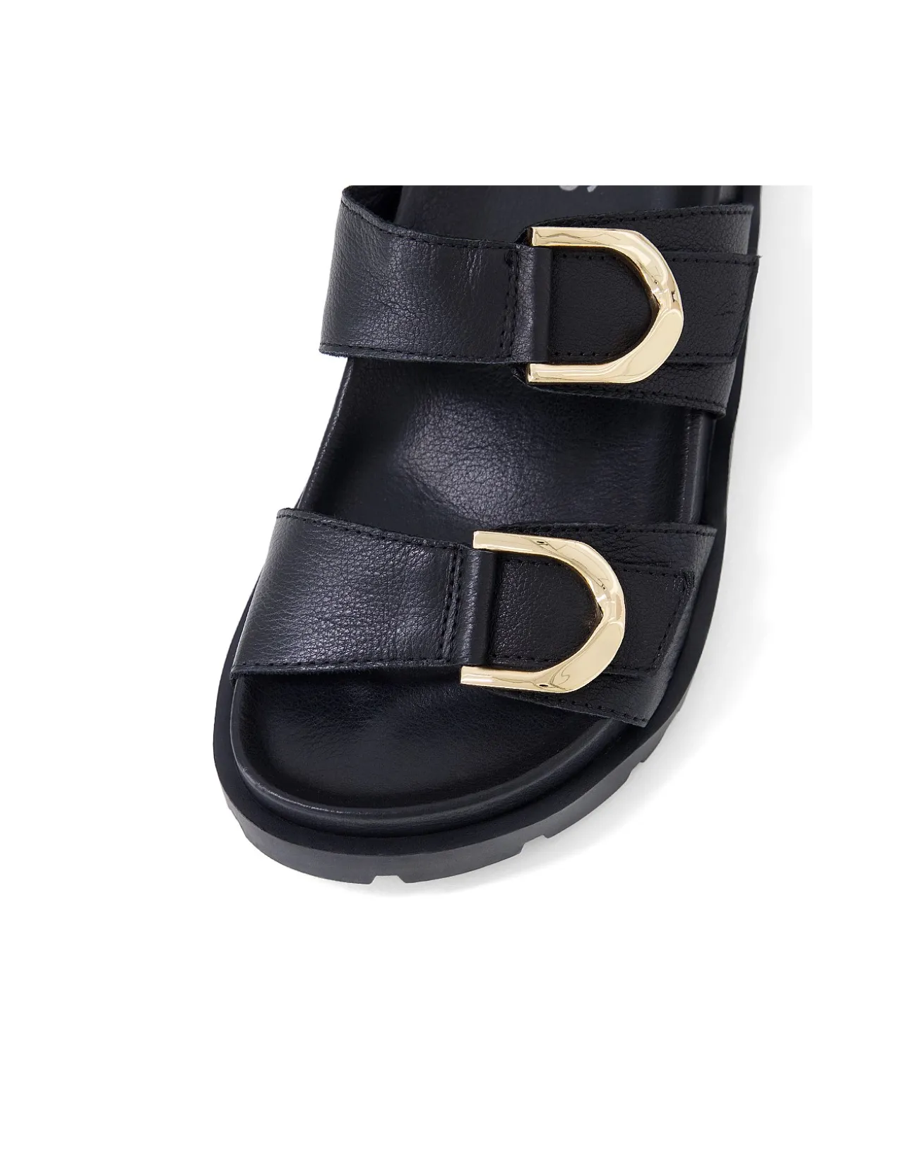 Ully Gold Buckle Platform Leather Slides