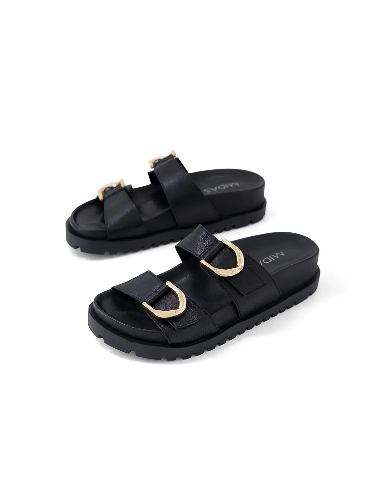 Ully Gold Buckle Platform Leather Slides