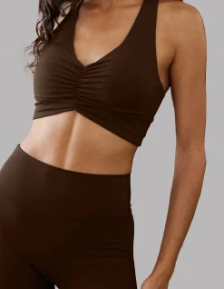 Ultimate Ruched Front Chocolate Sports Bra