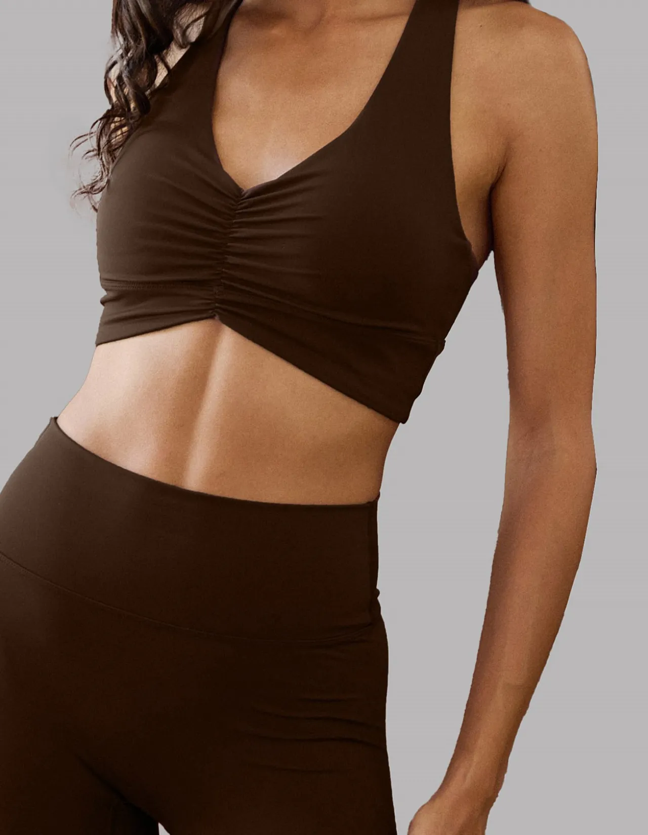 Ultimate Ruched Front Chocolate Sports Bra