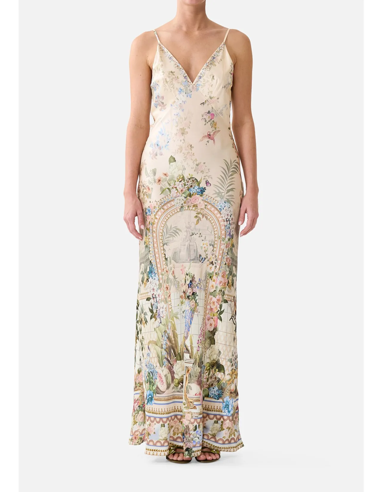 V NECK FULL LENGTH BIAS SLIP DRESS