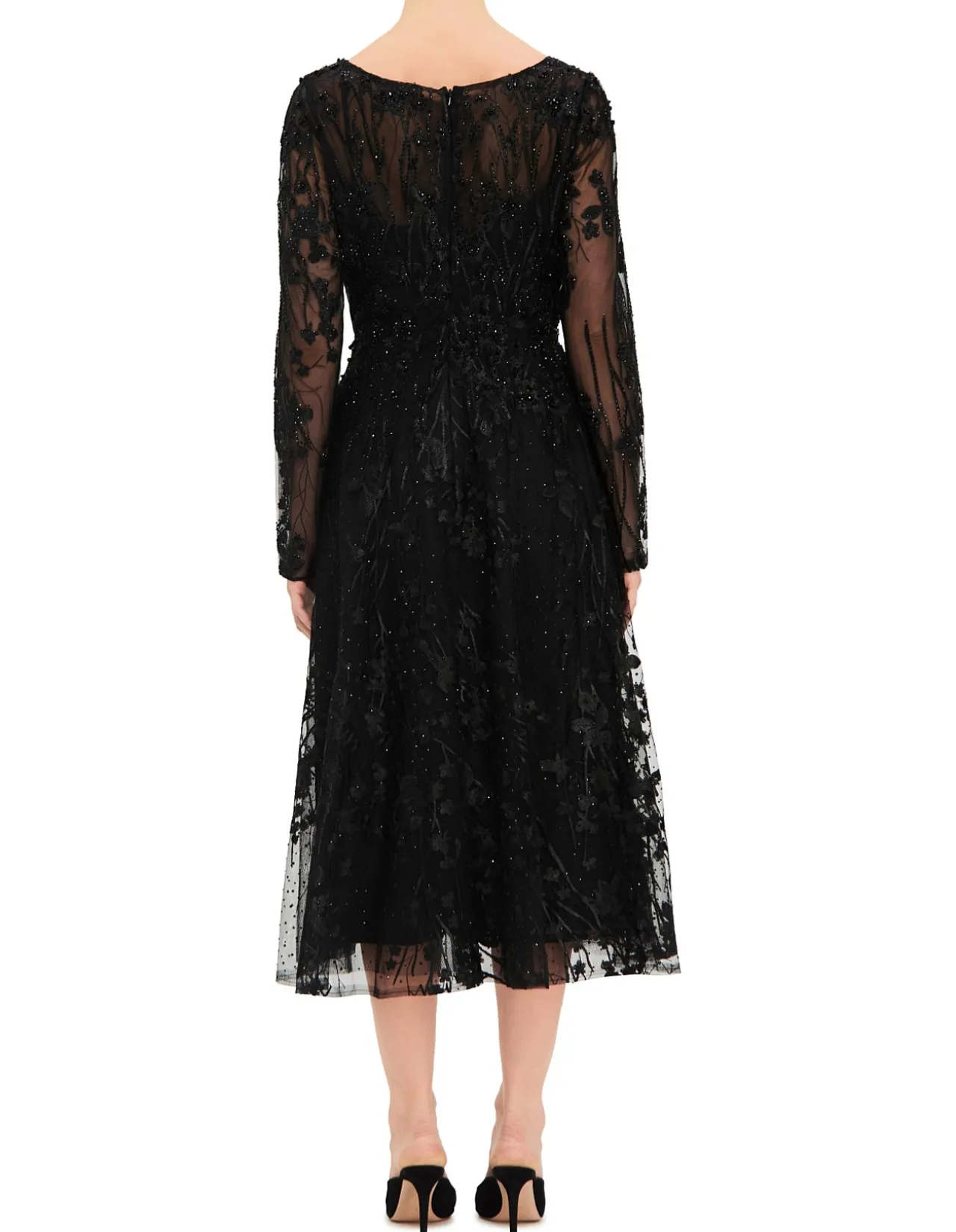 V NECK LS MIDI DRESS