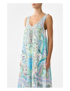 V NECK POCKET DRESS WITH LOW BACK