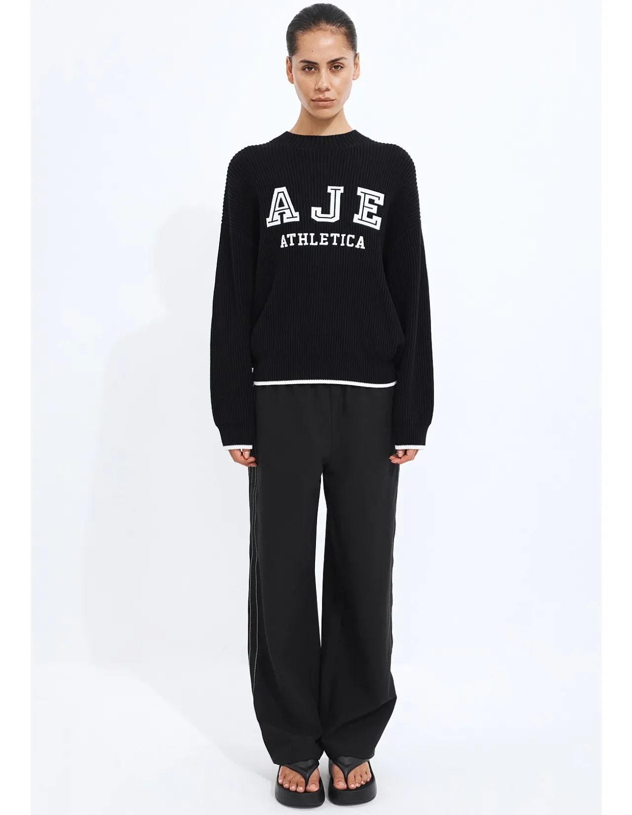 Varsity Logo Rib Oversized Cotton Knit Jumper