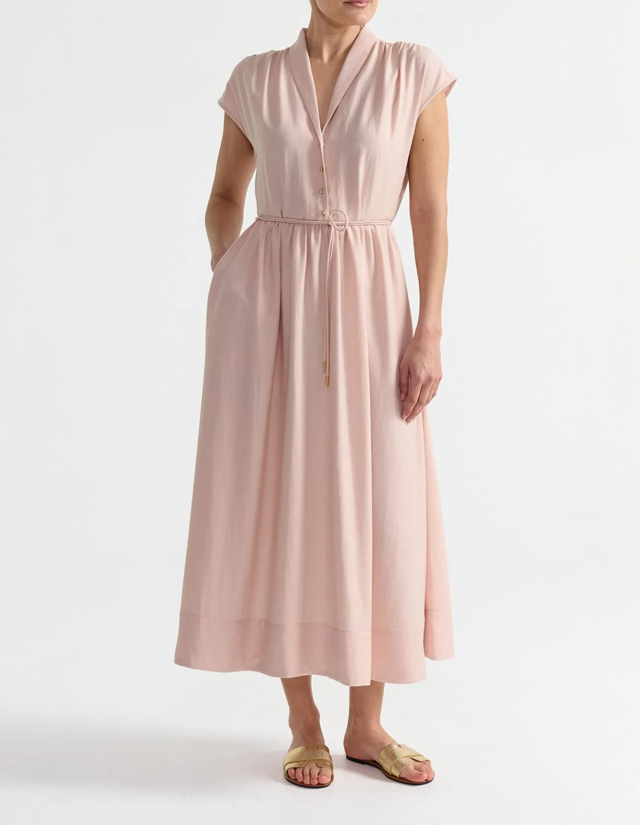 V NECK BELTED DRESS