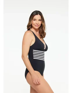 V Neck Binding One Piece Swimsuit