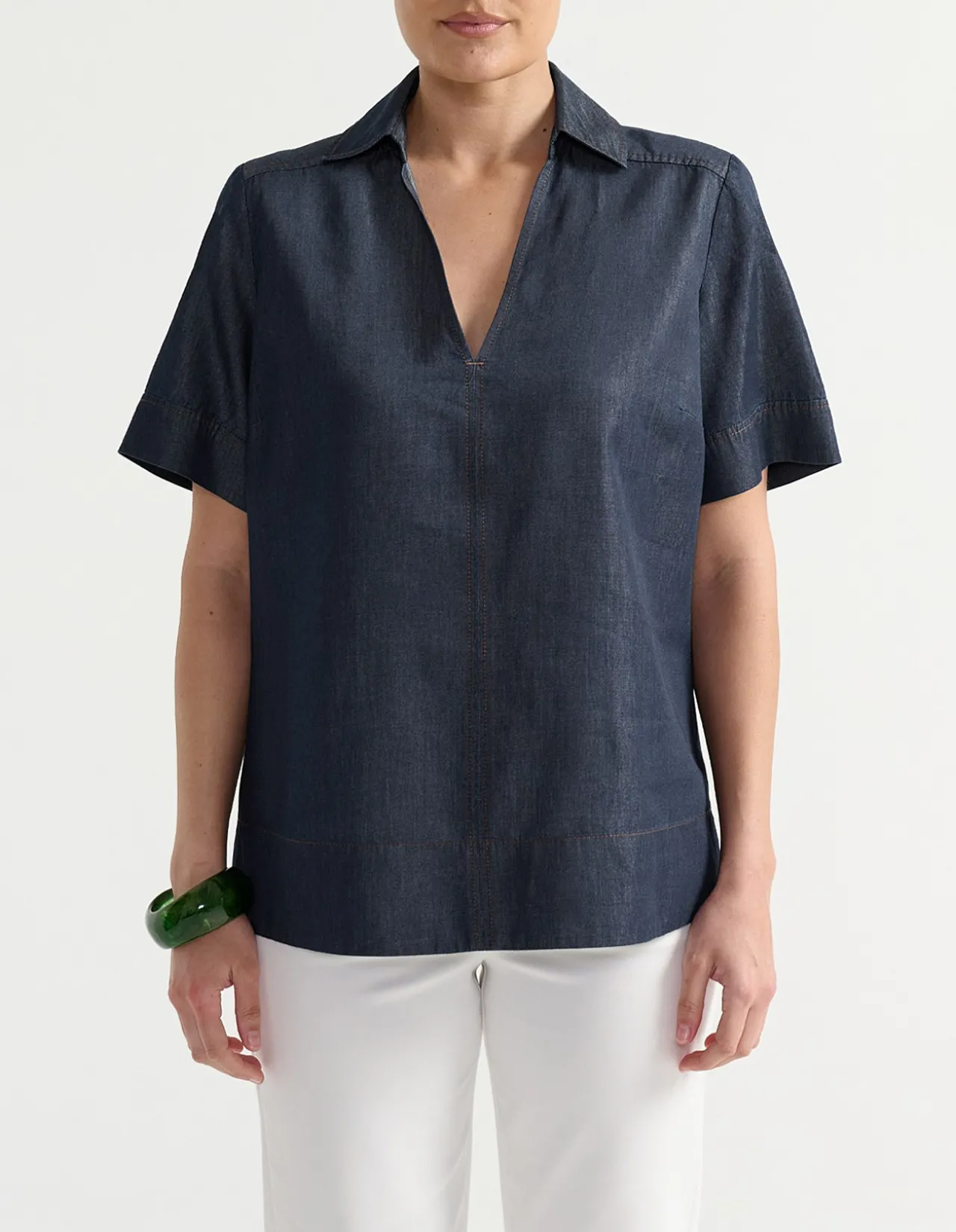 V-NECK DENIM TOP
