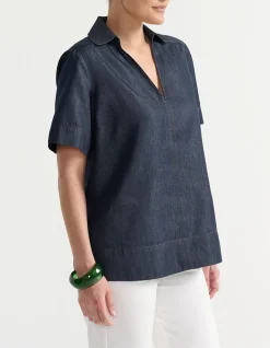 V-NECK DENIM TOP