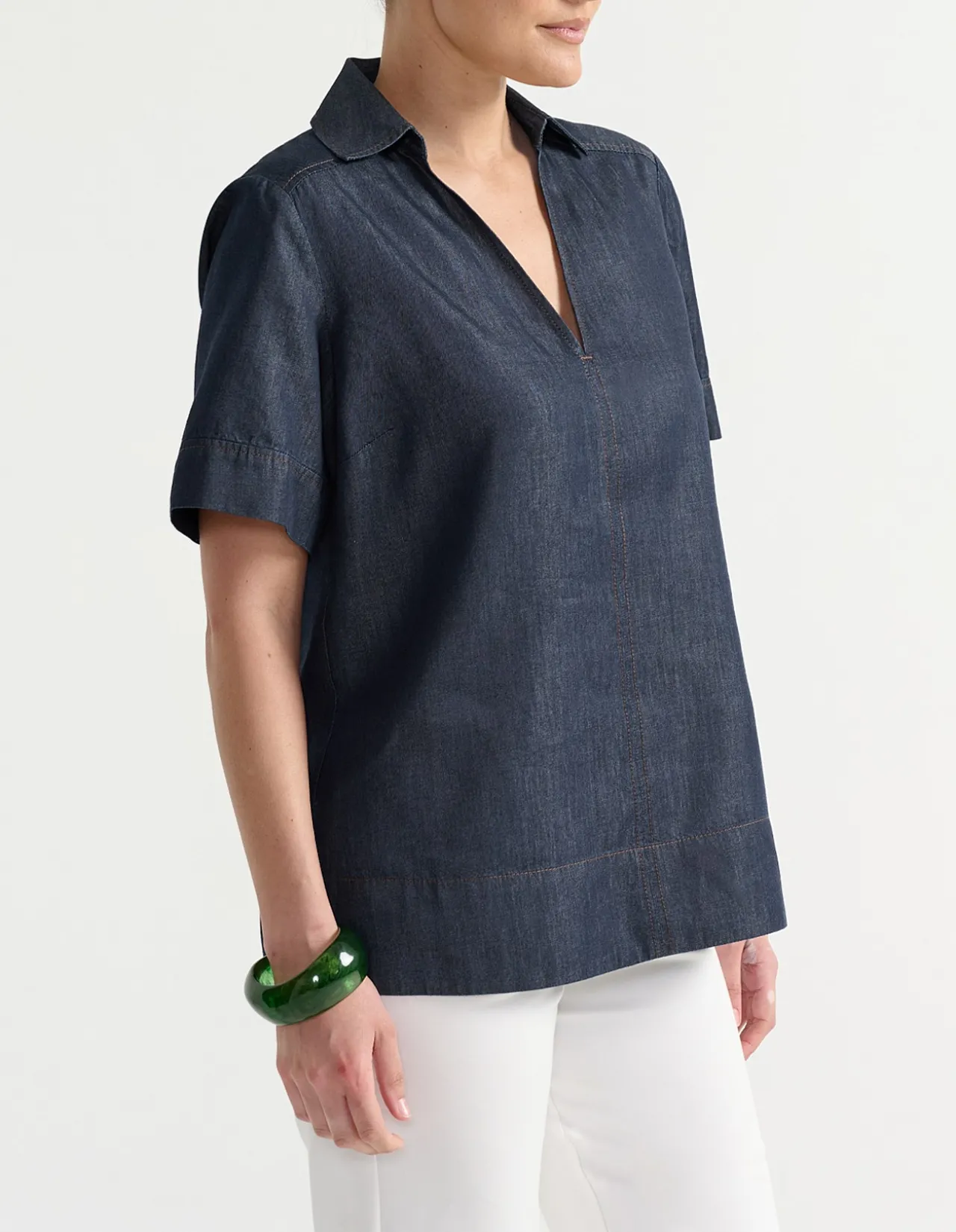V-NECK DENIM TOP