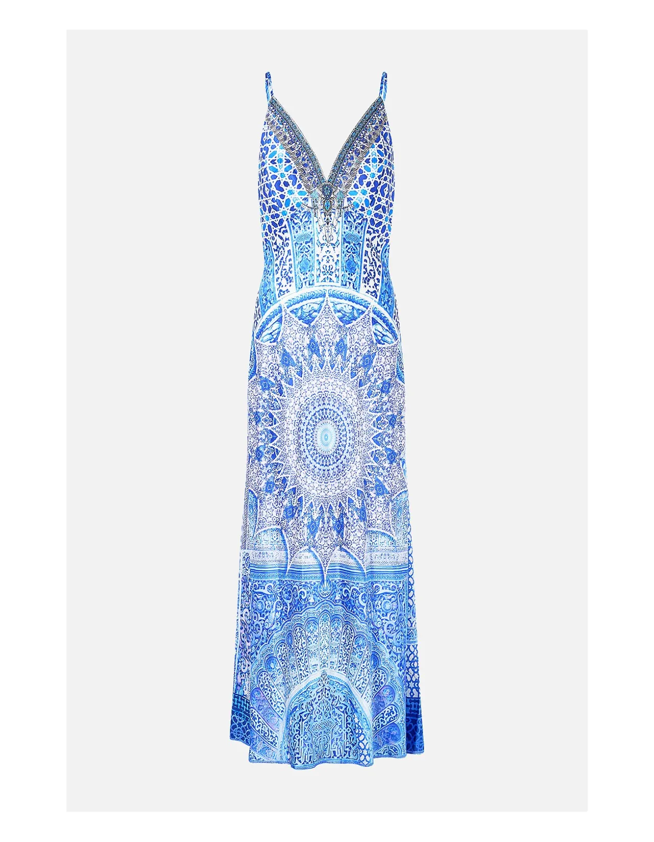V-NECK LONG BIAS SLIP DRESS WITH TRAIN