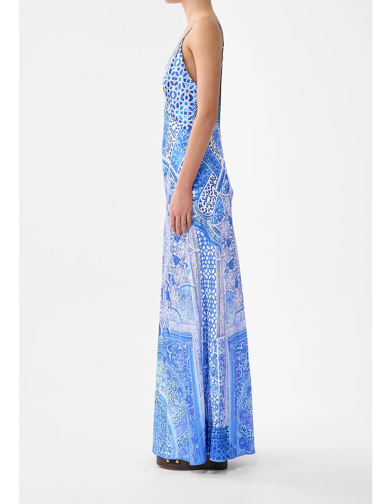 V-NECK LONG BIAS SLIP DRESS WITH TRAIN