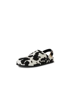Vumina Cow Print Buckled Clog Flats
