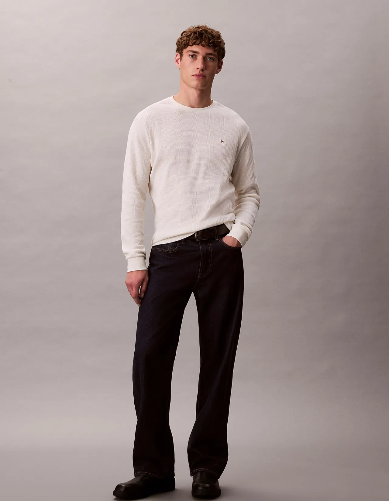 Waffle Badge Slim Long Sleeve T-Shirt