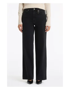 WASHED BLACK DENIM WIDE LEG PANT