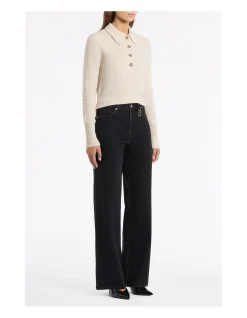 WASHED BLACK DENIM WIDE LEG PANT