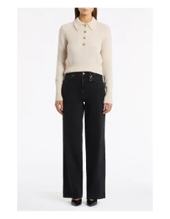 WASHED BLACK DENIM WIDE LEG PANT
