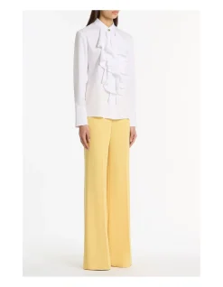 WHITE COTTON FRILL FRONT SHIRT