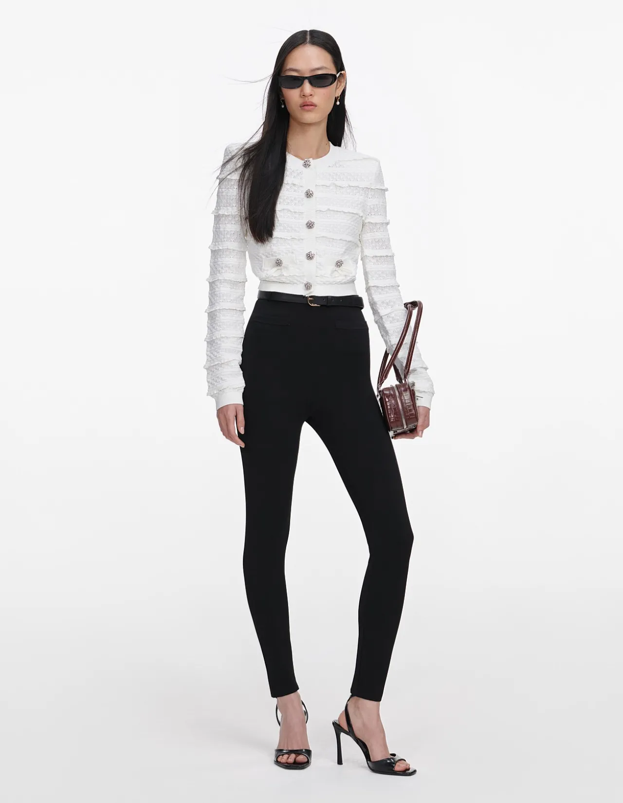 WHITE POINTELLE DIAMANTE CARDIGAN