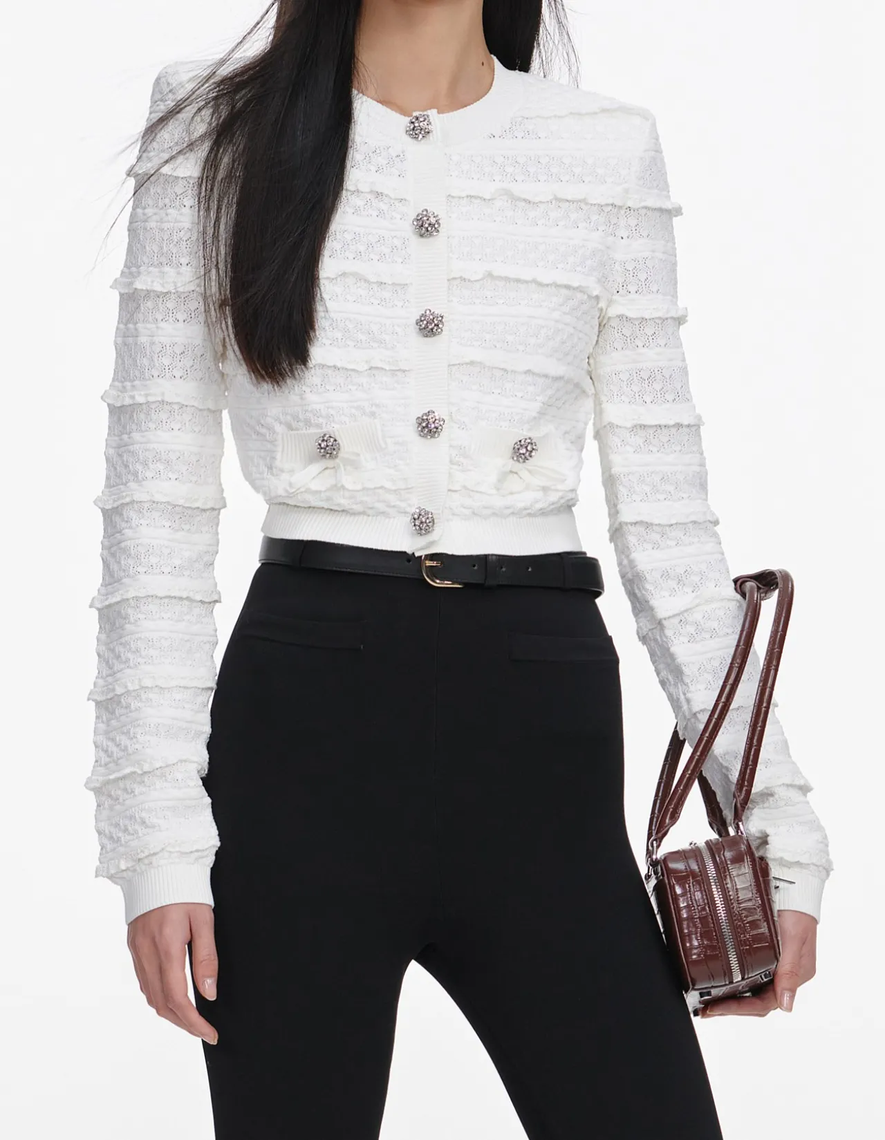 WHITE POINTELLE DIAMANTE CARDIGAN