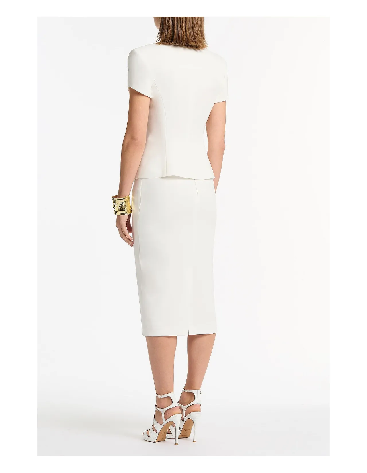 White Crepe Smooth Fit Midi Pencil Skirt
