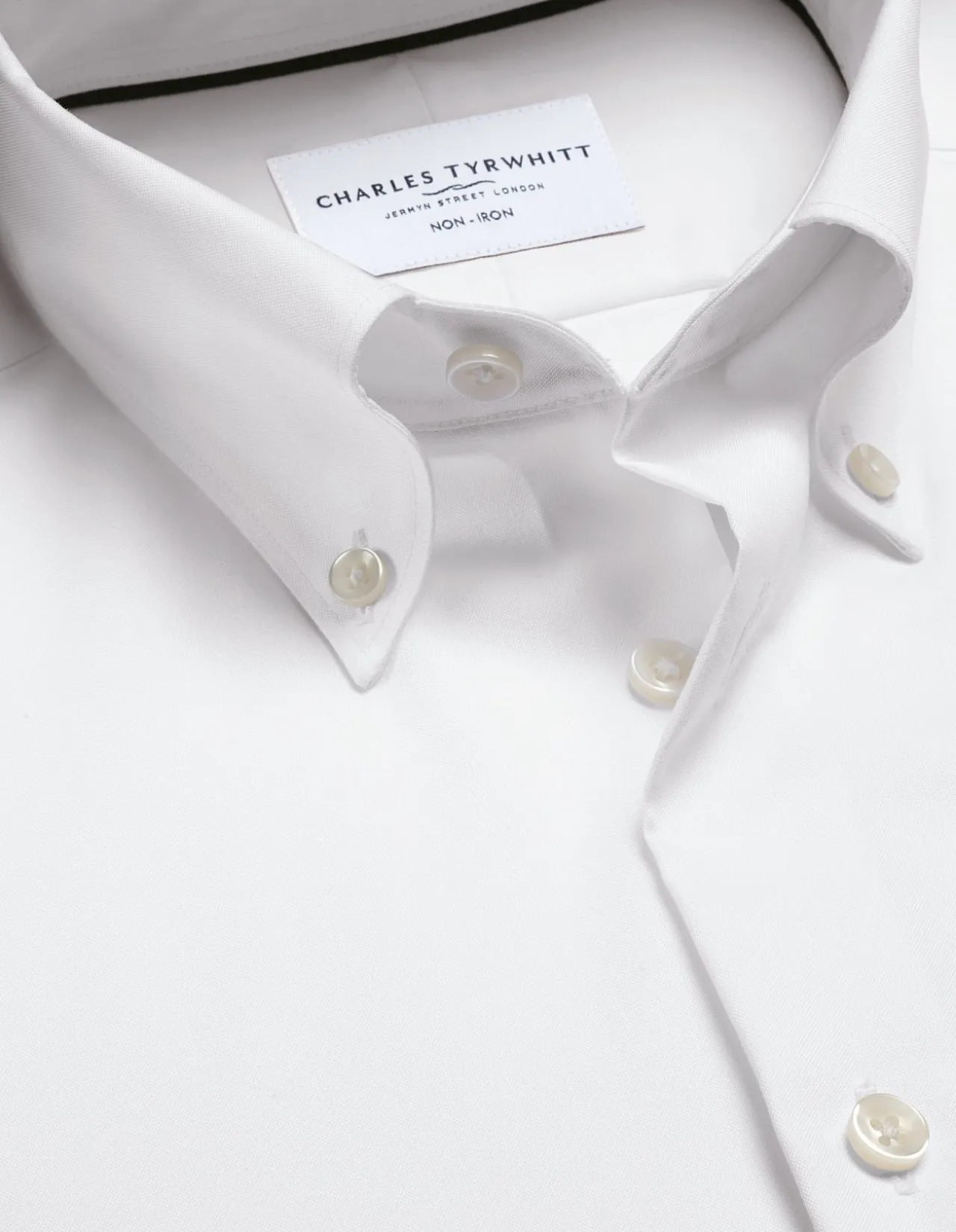 White non-iron stretch pinpoint oxford button-down slim fit shirt