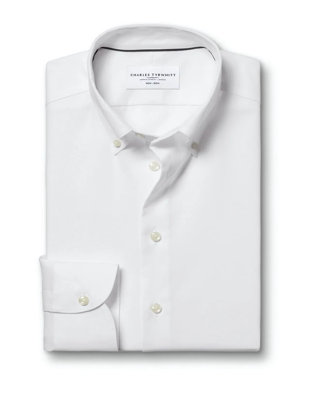 White non-iron stretch pinpoint oxford button-down slim fit shirt