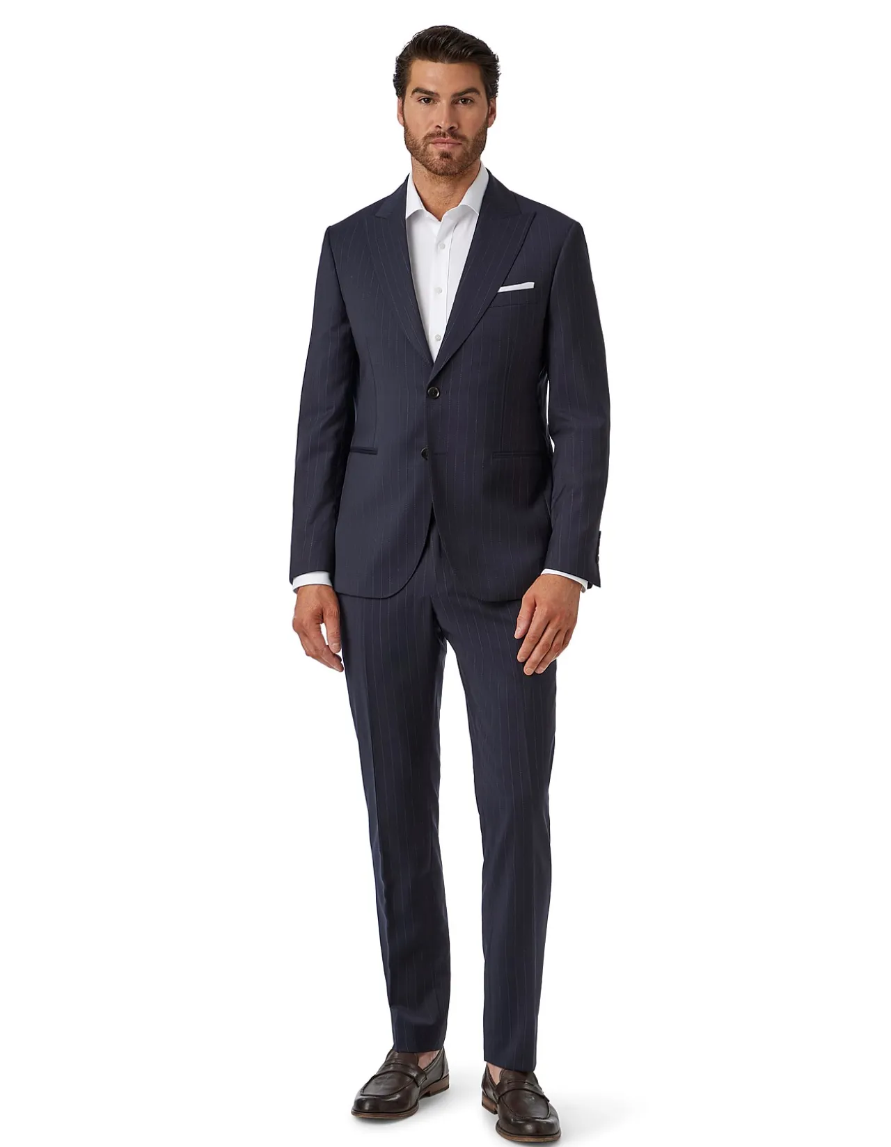 WIDE PINSTRIPE PEAK LAPEL SUIT JACKET