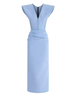 WINGTIP V NECK SL MIDI DRESS