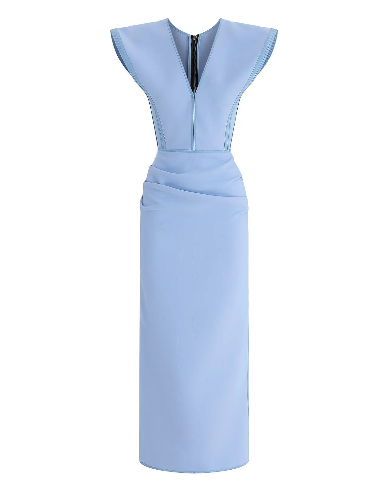 WINGTIP V NECK SL MIDI DRESS