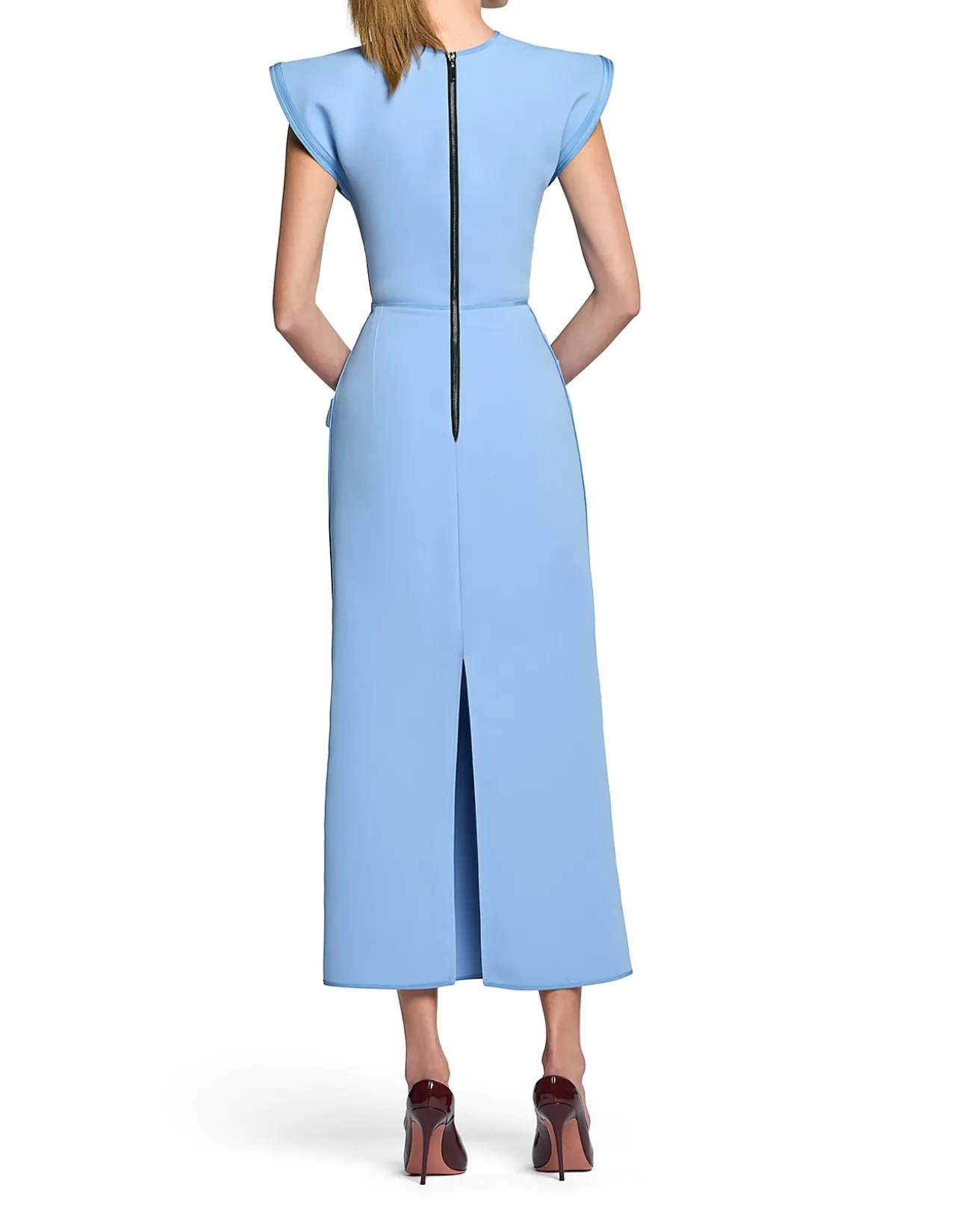 WINGTIP V NECK SL MIDI DRESS